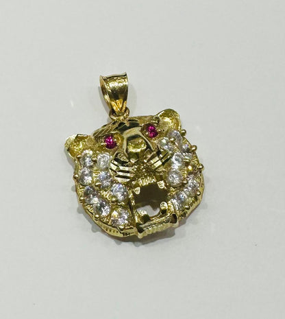 10K GOLD TIGER PENDANT WITH SAPPHIRE- WEIGHT:  5.5gm