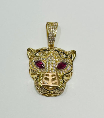 10K GOLD TIGER PENDANT WITH SAPPHIRE STONES- WEIGHT:  7.0gm