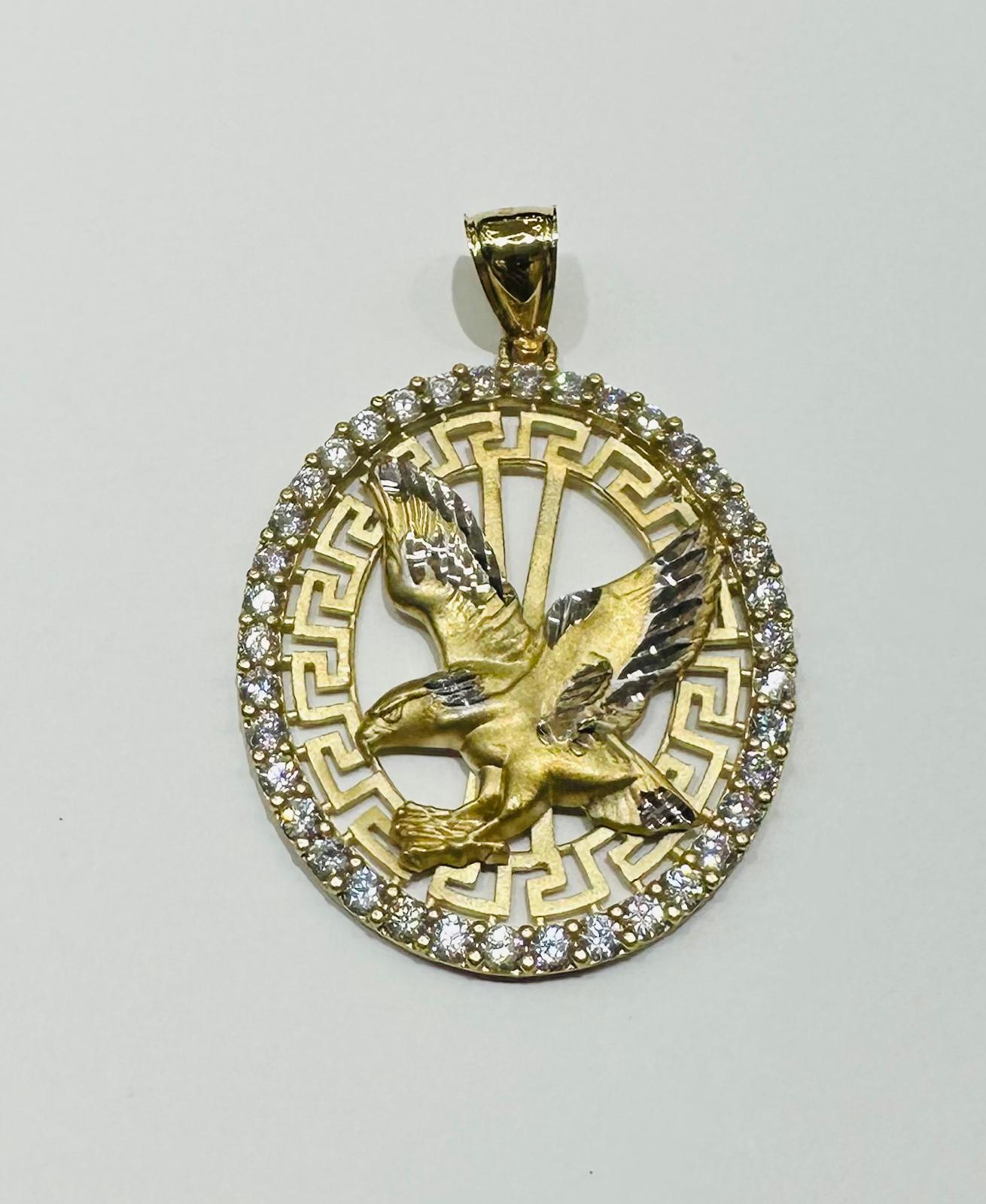 10K GOLD EAGLE PENDANT WITH WHITE SAPPHIRE- WEIGHT:  10.2gm