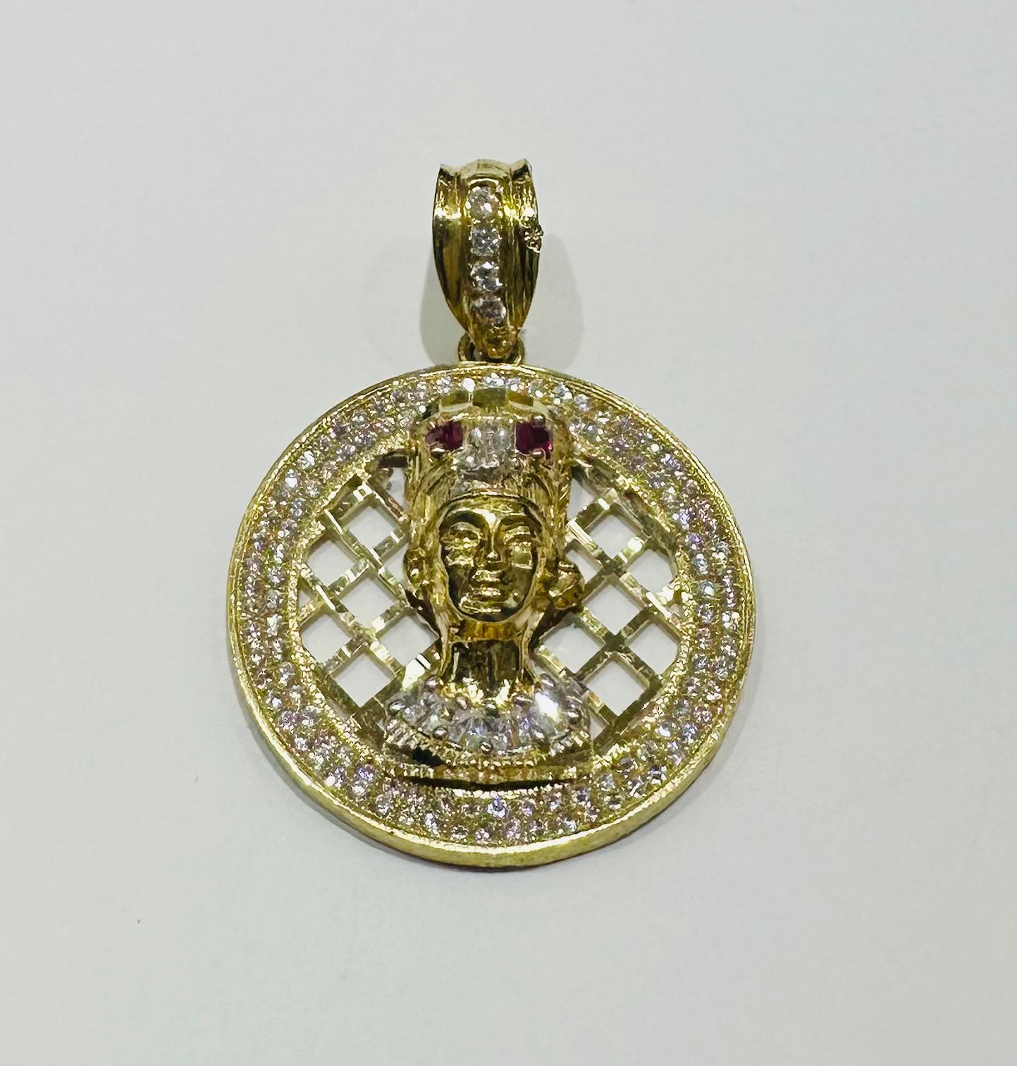 10K GOLD NEFERTITI PEDANT WITH SAPPHIRE STONES- WEIGHT:  11.3gm