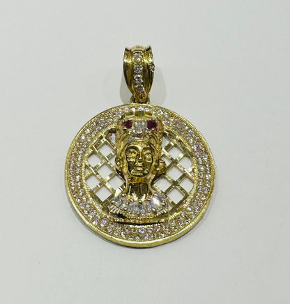 10K GOLD NEFERTITI PEDANT WITH SAPPHIRE STONES- WEIGHT:  11.3gm