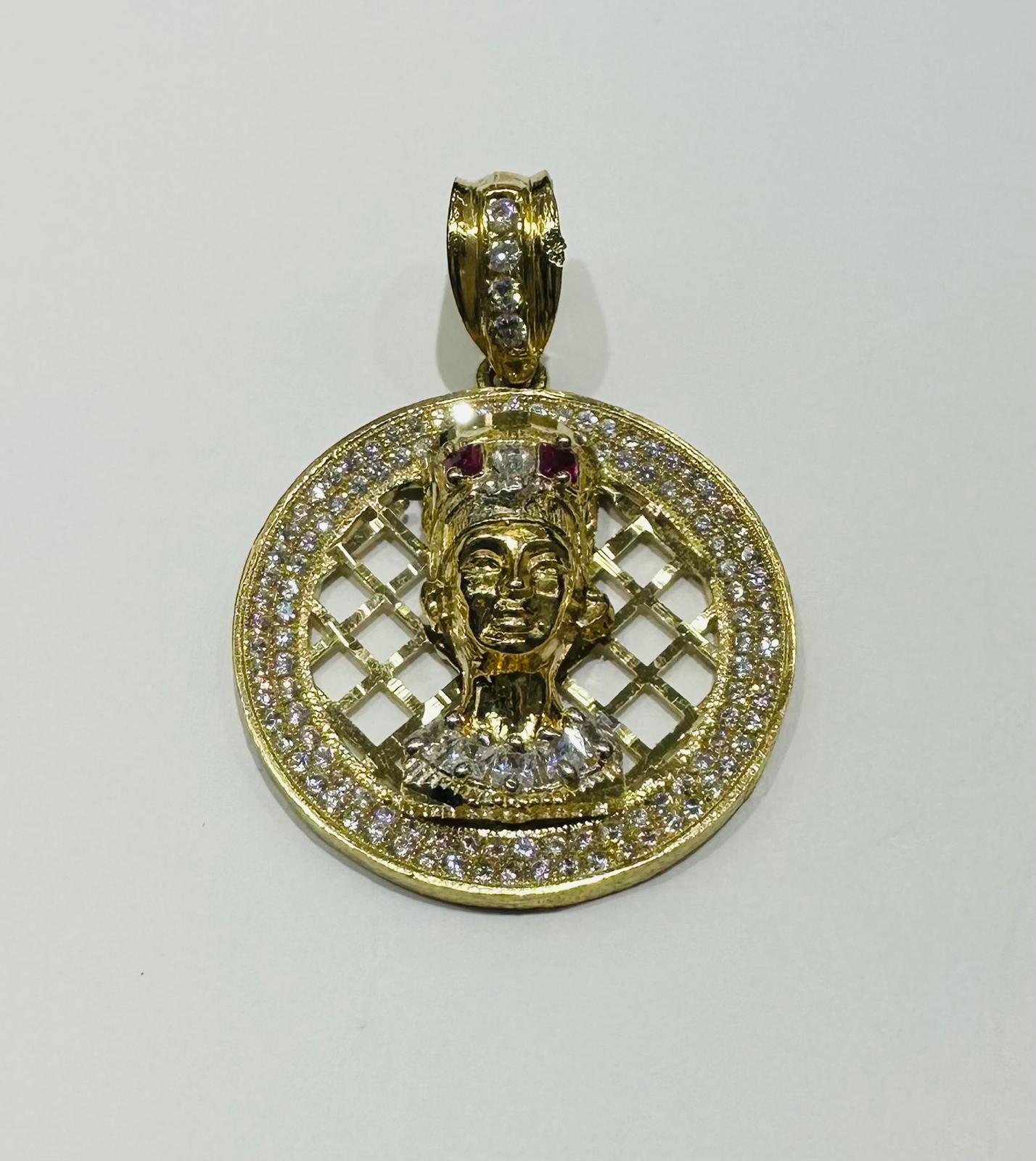 10K GOLD NEFERTITI PEDANT WITH SAPPHIRE STONES- WEIGHT:  11.3gm
