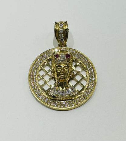 10K GOLD NEFERTITI PEDANT WITH SAPPHIRE STONES- WEIGHT:  11.3gm