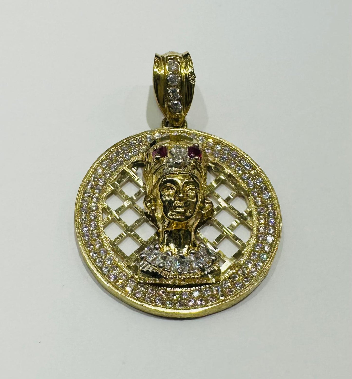 10K GOLD NEFERTITI PEDANT WITH SAPPHIRE STONES- WEIGHT:  11.3gm