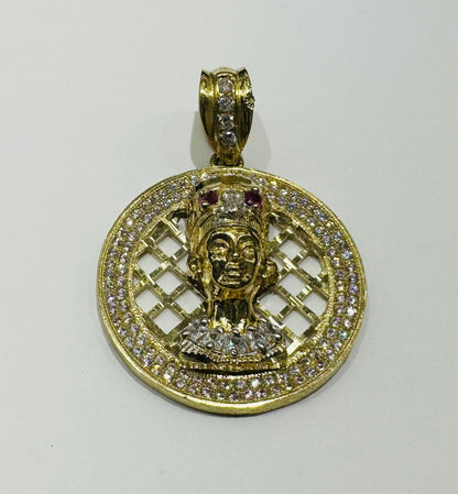 10K GOLD NEFERTITI PEDANT WITH SAPPHIRE STONES- WEIGHT:  11.3gm