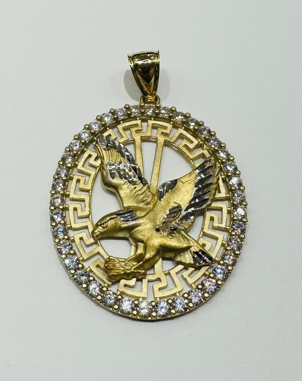 10K GOLD EAGLE PENDANT WITH WHITE SAPPHIRE- WEIGHT:  10.2gm