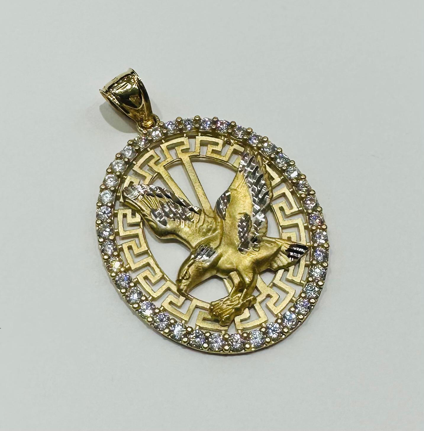 10K GOLD EAGLE PENDANT WITH WHITE SAPPHIRE- WEIGHT:  10.2gm