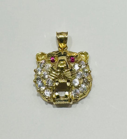 10K GOLD TIGER PENDANT WITH SAPPHIRE- WEIGHT:  5.5gm