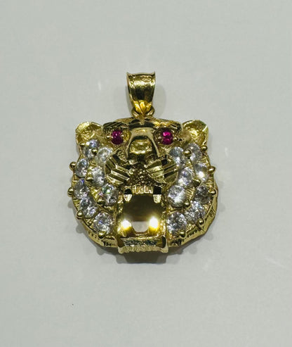 10K GOLD TIGER PENDANT WITH SAPPHIRE- WEIGHT:  5.5gm
