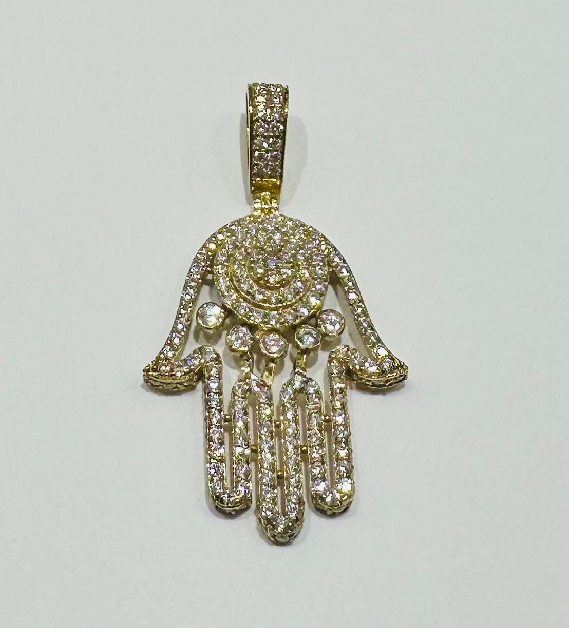 10K GOLD HAMSA PENDANT WITH WHITE SAPPHIRE- WEIGHT:  3.6gm