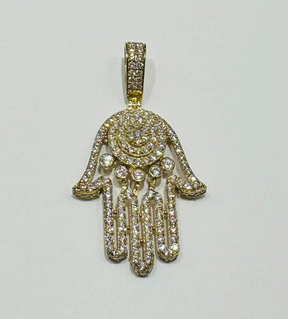 10K GOLD HAMSA PENDANT WITH WHITE SAPPHIRE- WEIGHT:  3.6gm
