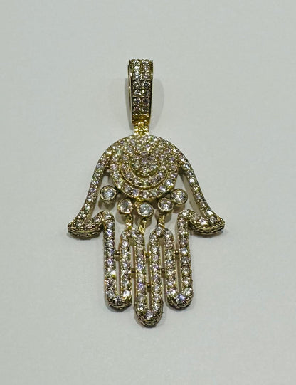 10K GOLD HAMSA PENDANT WITH WHITE SAPPHIRE- WEIGHT:  3.6gm