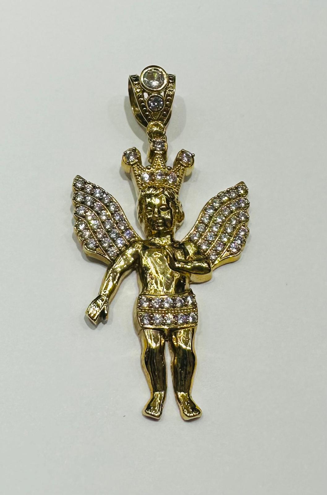 10K GOLD ANGEL PENDANT WITH WHITE SAPPHIRE- WEIGHT:  6.4gm