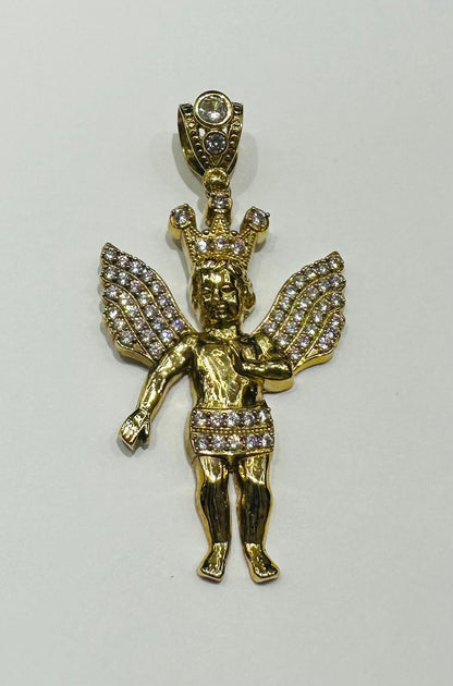 10K GOLD ANGEL PENDANT WITH WHITE SAPPHIRE- WEIGHT:  6.4gm