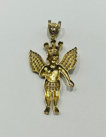 10K GOLD ANGEL PENDANT WITH WHITE SAPPHIRE- WEIGHT:  6.4gm