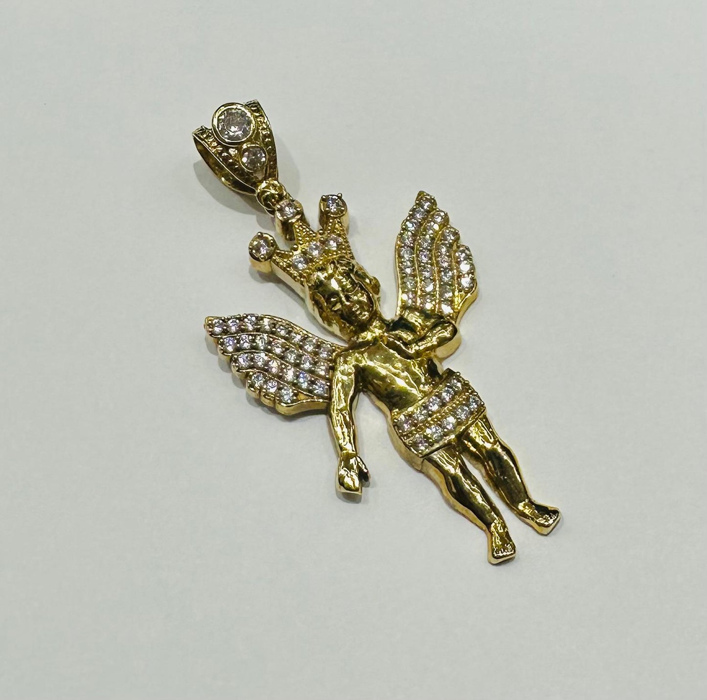 10K GOLD ANGEL PENDANT WITH WHITE SAPPHIRE- WEIGHT:  6.4gm