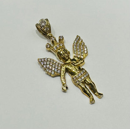 10K GOLD ANGEL PENDANT WITH WHITE SAPPHIRE- WEIGHT:  6.4gm