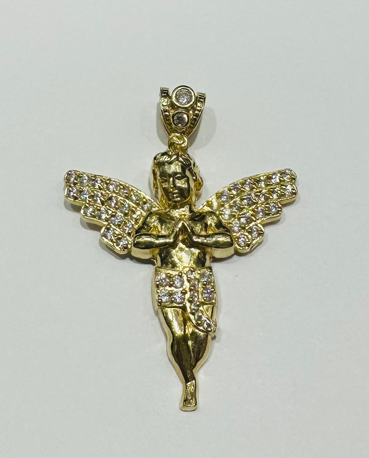 10K GOLD ANGEL PENDANT WITH WHITE SAPPHIRE- WEIGHT:  5.5gm