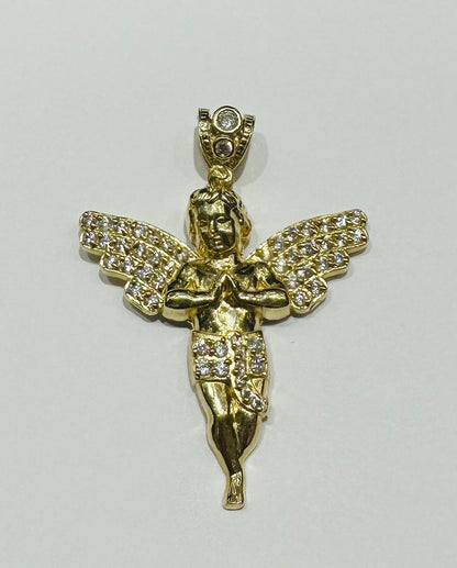 10K GOLD ANGEL PENDANT WITH WHITE SAPPHIRE- WEIGHT:  5.5gm