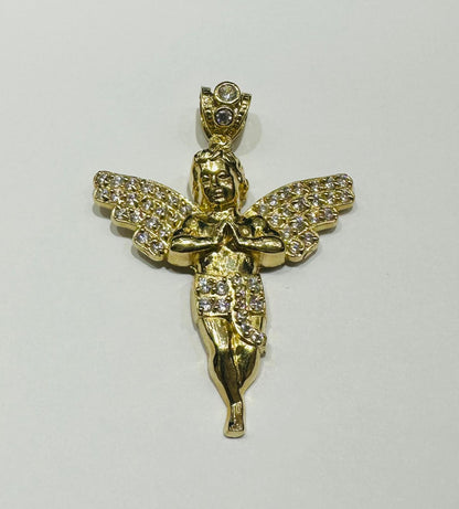 10K GOLD ANGEL PENDANT WITH WHITE SAPPHIRE- WEIGHT:  5.5gm