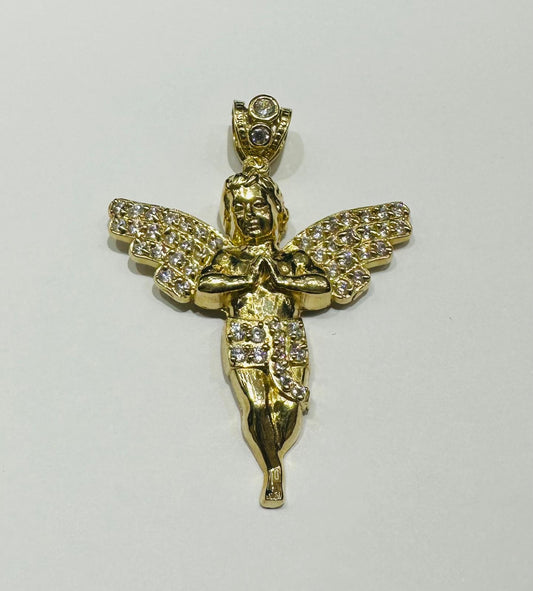 10K GOLD ANGEL PENDANT WITH WHITE SAPPHIRE- WEIGHT:  5.5gm