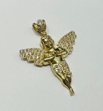 10K GOLD ANGEL PENDANT WITH WHITE SAPPHIRE- WEIGHT:  5.5gm
