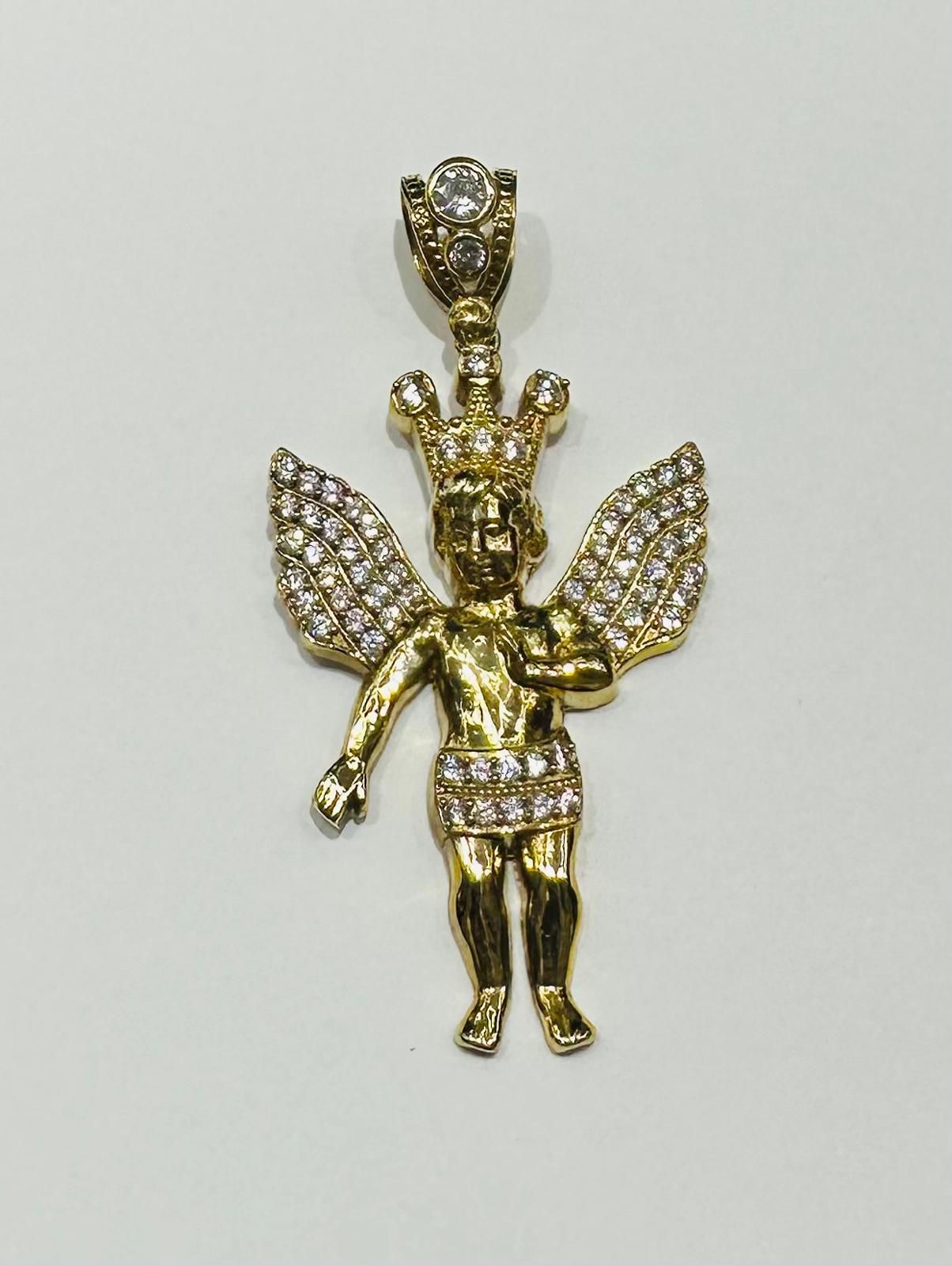 10K GOLD ANGEL PENDANT WITH WHITE SAPPHIRE- WEIGHT:  6.4gm