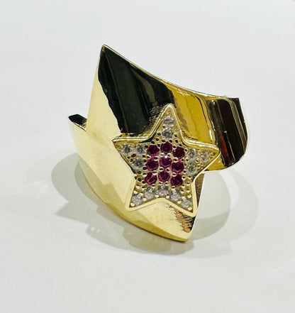 10K GOLD STAR RING WITH SAPPHIRE STONES-WEIGHT: 2.7gm