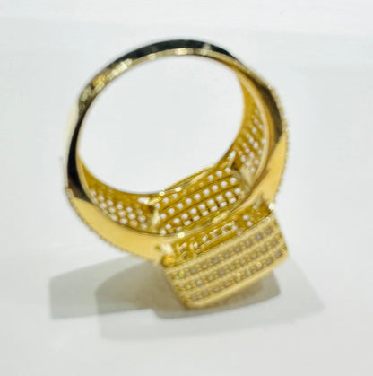 10K GOLD SQUARE RING WITH WHITE SAPPHIRE-WEIGHT: 7.4gm