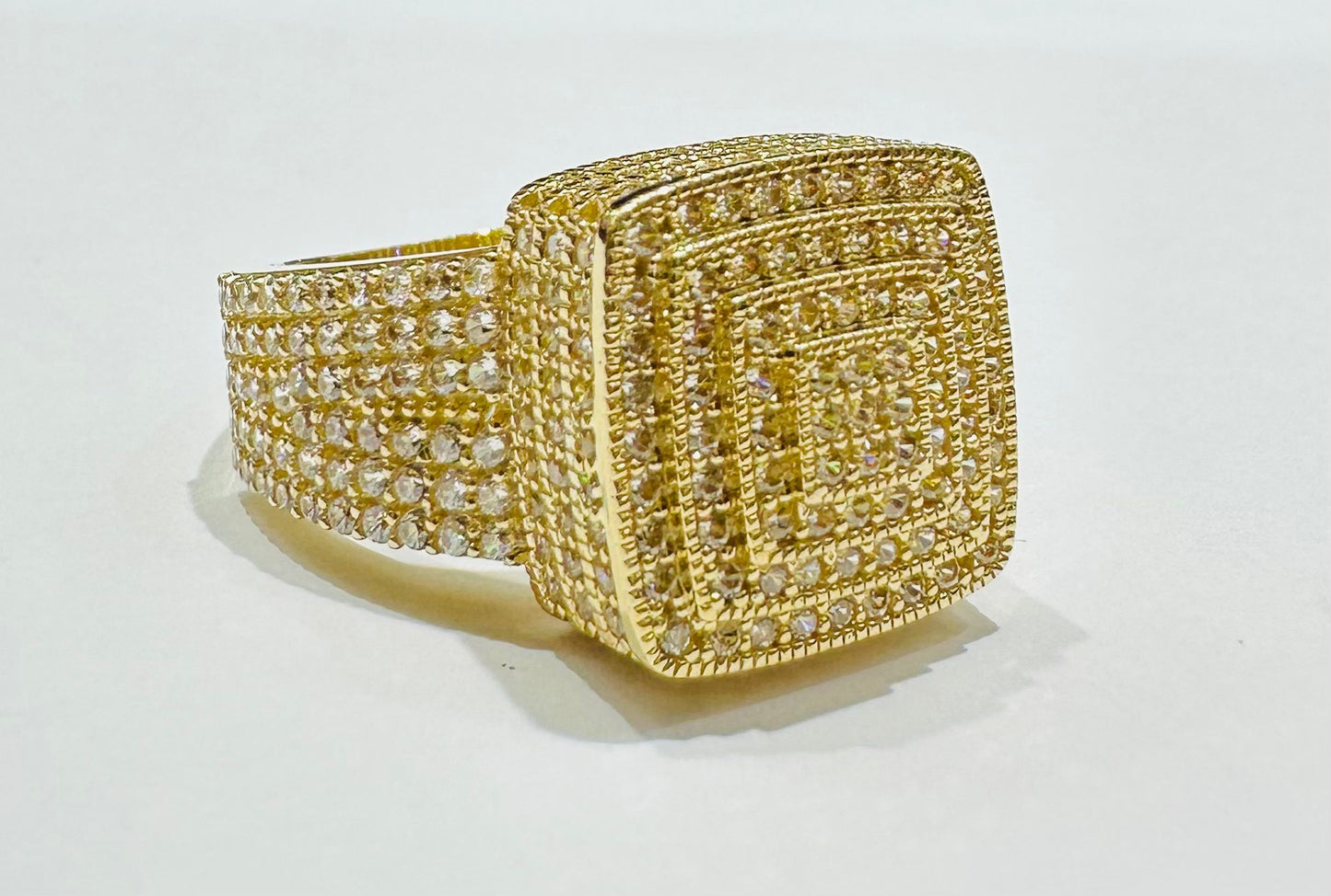 10K GOLD SQUARE RING WITH WHITE SAPPHIRE-WEIGHT: 7.4gm