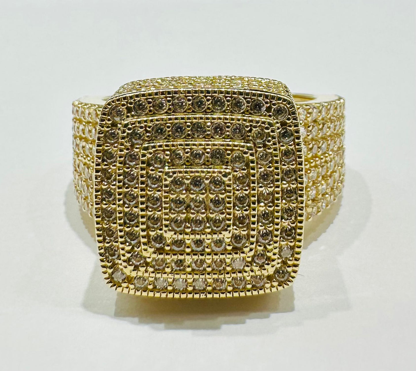 10K GOLD SQUARE RING WITH WHITE SAPPHIRE-WEIGHT: 7.4gm