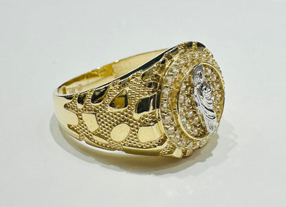 10K GOLD SAINT JUDE NUGGET RING WITH WHITE SAPPHIRE- WEIGHT: 4.3gm