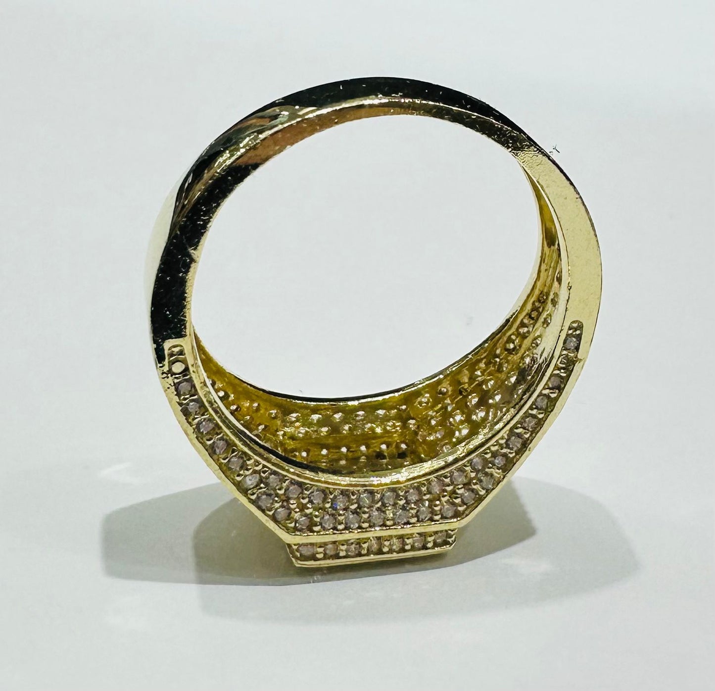 10K GOLD ONE HUNDRED SIGN RING WITH WHITE SAPPHIRE- WEIGHT: 6.7gm