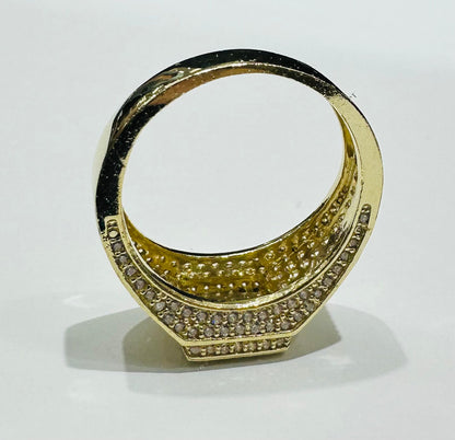 10K GOLD ONE HUNDRED SIGN RING WITH WHITE SAPPHIRE- WEIGHT: 6.7gm