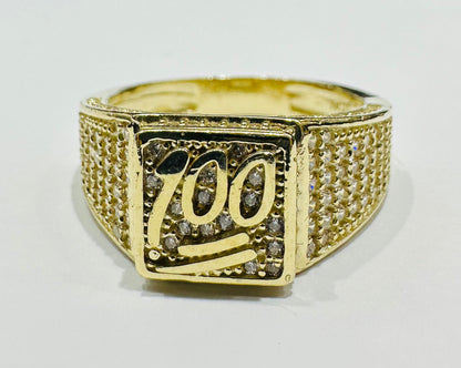 10K GOLD ONE HUNDRED SIGN RING WITH WHITE SAPPHIRE- WEIGHT: 6.7gm