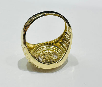 10K GOLD DOLLAR SIGN RING WITH WHITE SAPPHIRE- WEIGHT: 7.8gm