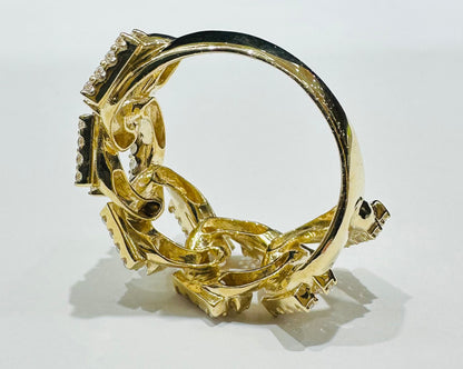 10K GOLD CUBAN LINK RING WITH WHITE SAPPHIRE- WEIGHT: 5.6gm
