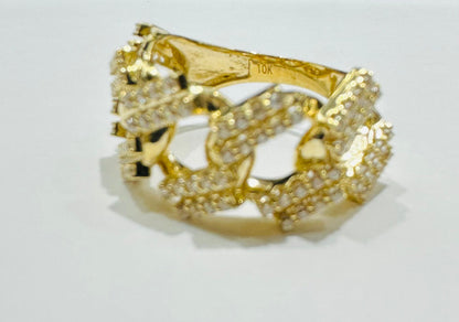10K GOLD CUBAN LINK RING WITH WHITE SAPPHIRE- WEIGHT: 5.6gm
