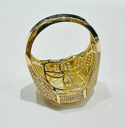10K GOLD VIRGIN MARY OF GUADALUPE RING WITH WHITE SAPPHIRE- WEIGHT: 7.1gm
