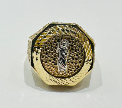 10K GOLD SAINT JUDE RING WITH WHITE SAPPHIRE- WEIGHT: 6.9gm