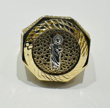 10K GOLD SAINT JUDE RING WITH WHITE SAPPHIRE- WEIGHT: 6.9gm