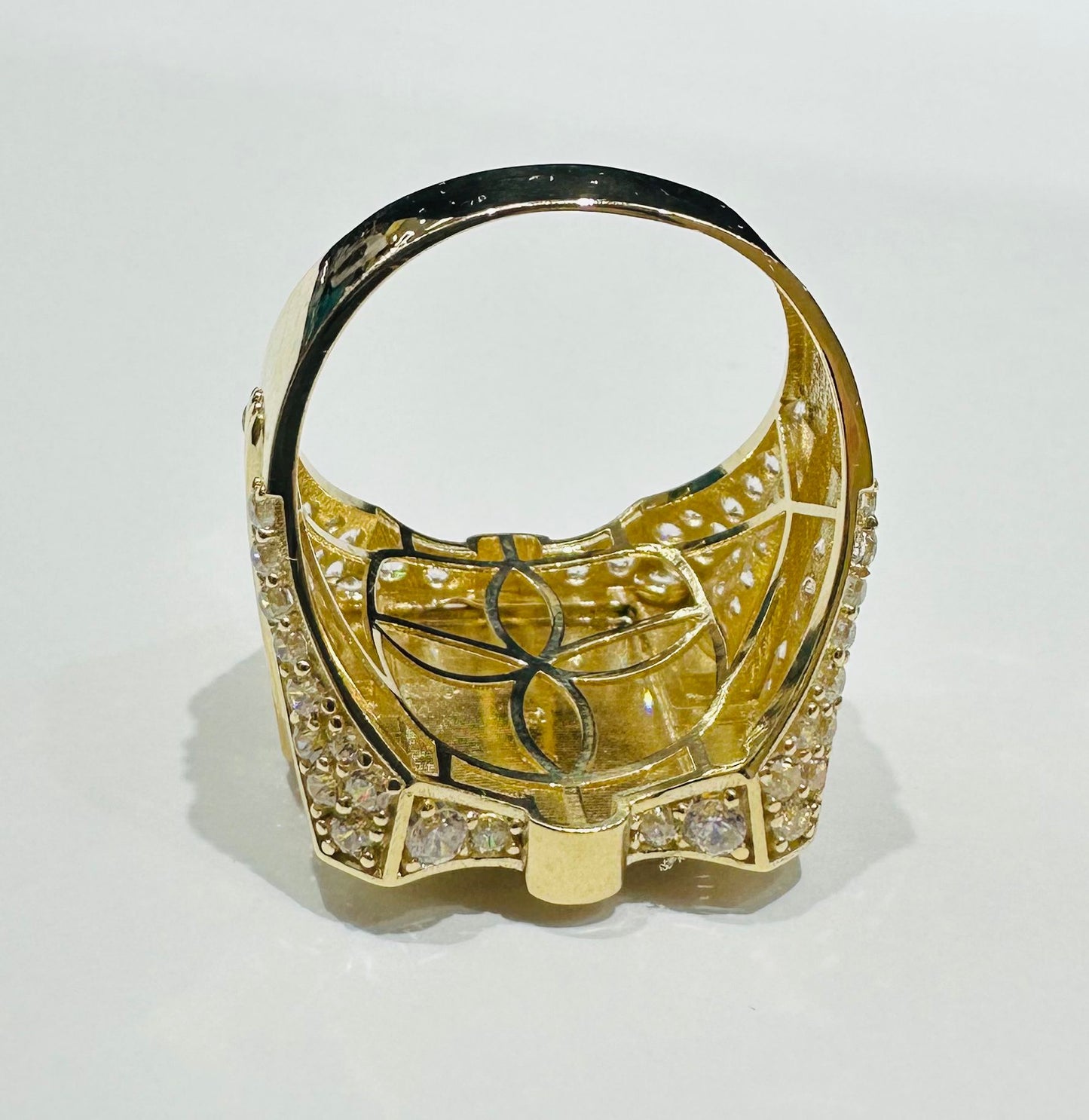10K GOLD VIRGIN MARY RING WITH WHITE SAPPHIRE- WEIGHT: 7.2gm