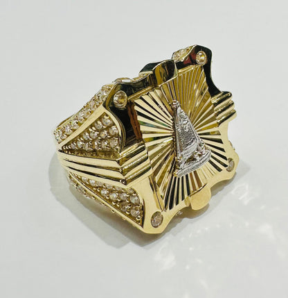 10K GOLD VIRGIN MARY RING WITH WHITE SAPPHIRE- WEIGHT: 7.2gm