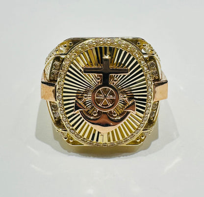 10K GOLD ANCHOR RING WITH WHITE SAPPHIRE- WEIGHT: 6.9gm