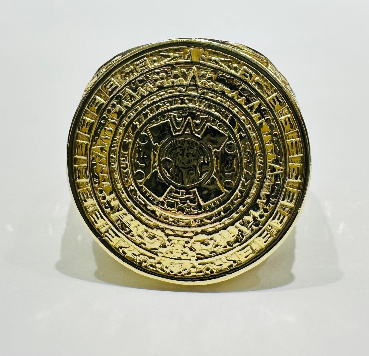 10K GOLD AZTEC CALENDER NUGGET RING- WEIGHT: 6.4gm