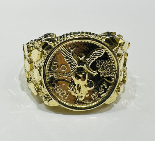 10K GOLD 50 PESOS CENTANARIO NUGGET RING- WEIGHT: 3.5gm