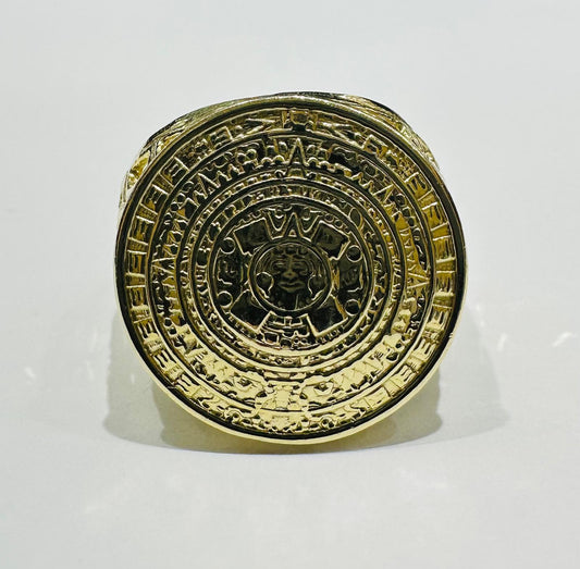 10K GOLD AZTEC CALENDER NUGGET RING- WEIGHT: 6.4gm
