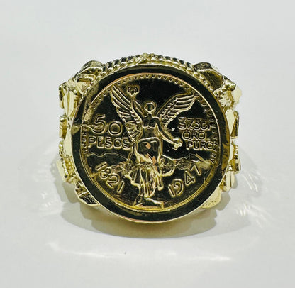 10K GOLD 50 PESOS CENTANARIO NUGGET RING- WEIGHT: 4.8gm