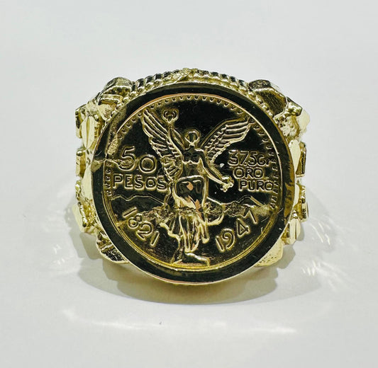 10K GOLD 50 PESOS CENTANARIO NUGGET RING- WEIGHT: 4.8gm