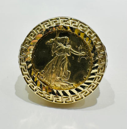 10K GOLD LADY LIBERTY COIN RING- WEIGHT: 7.4gm